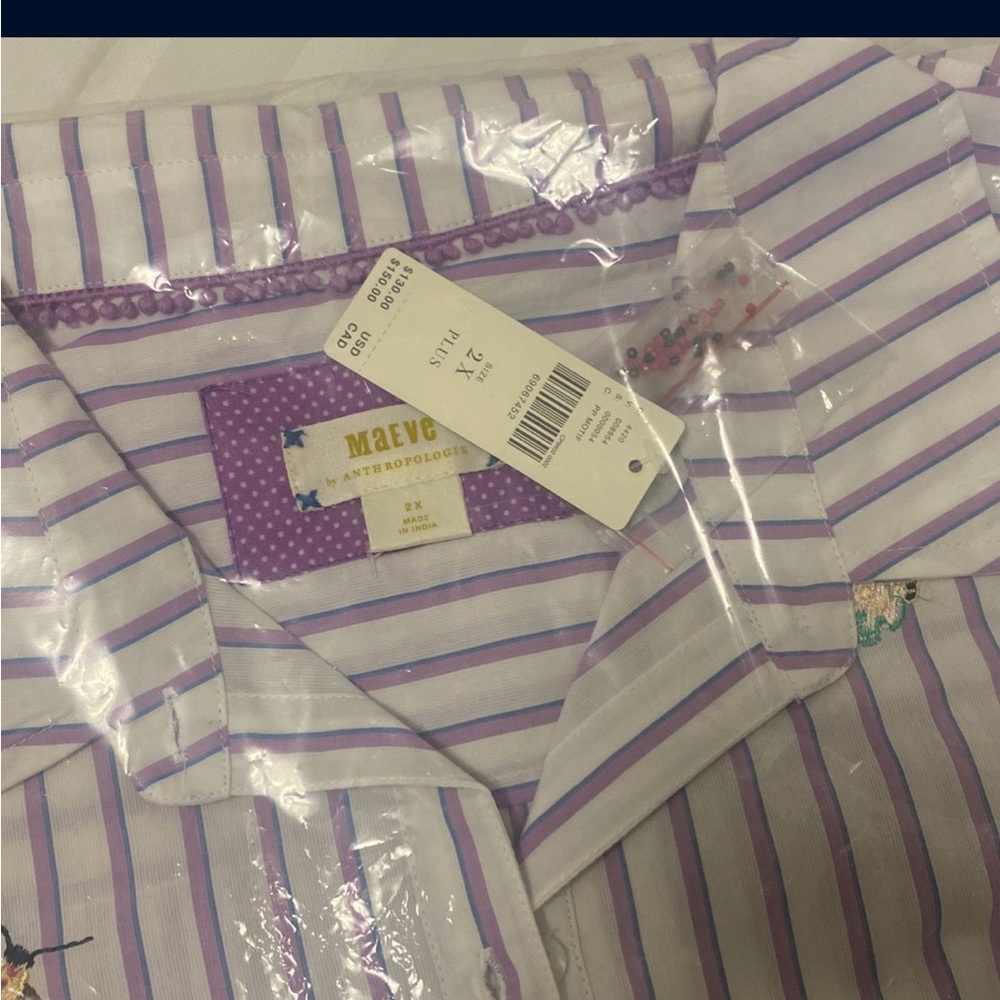 Anthropologie White and Lavender Striped Men’s Button-Down Shirt